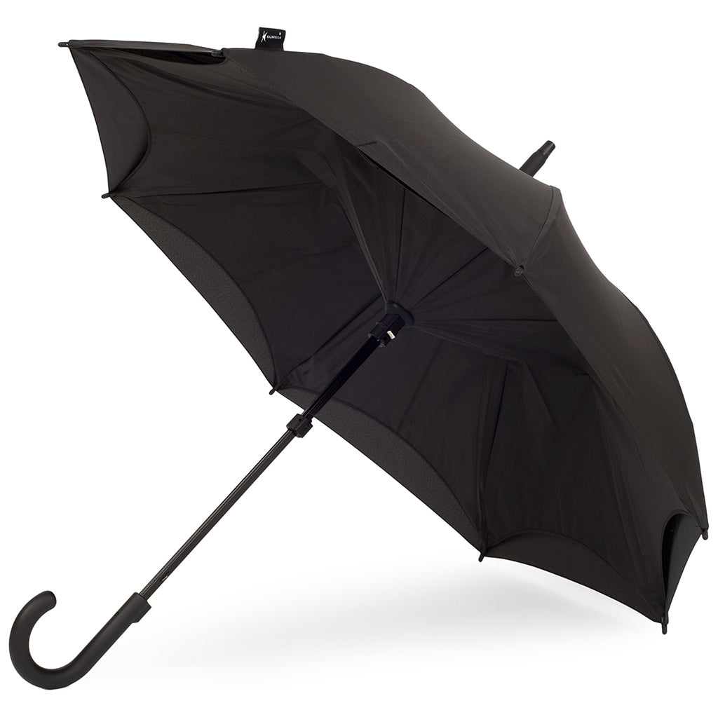 KAZbrella, KAZ, KAZ Designs, Umbrella, KAZ Umbrella, Curve, Curved, Curved Handle, Black, Black / Black, Open